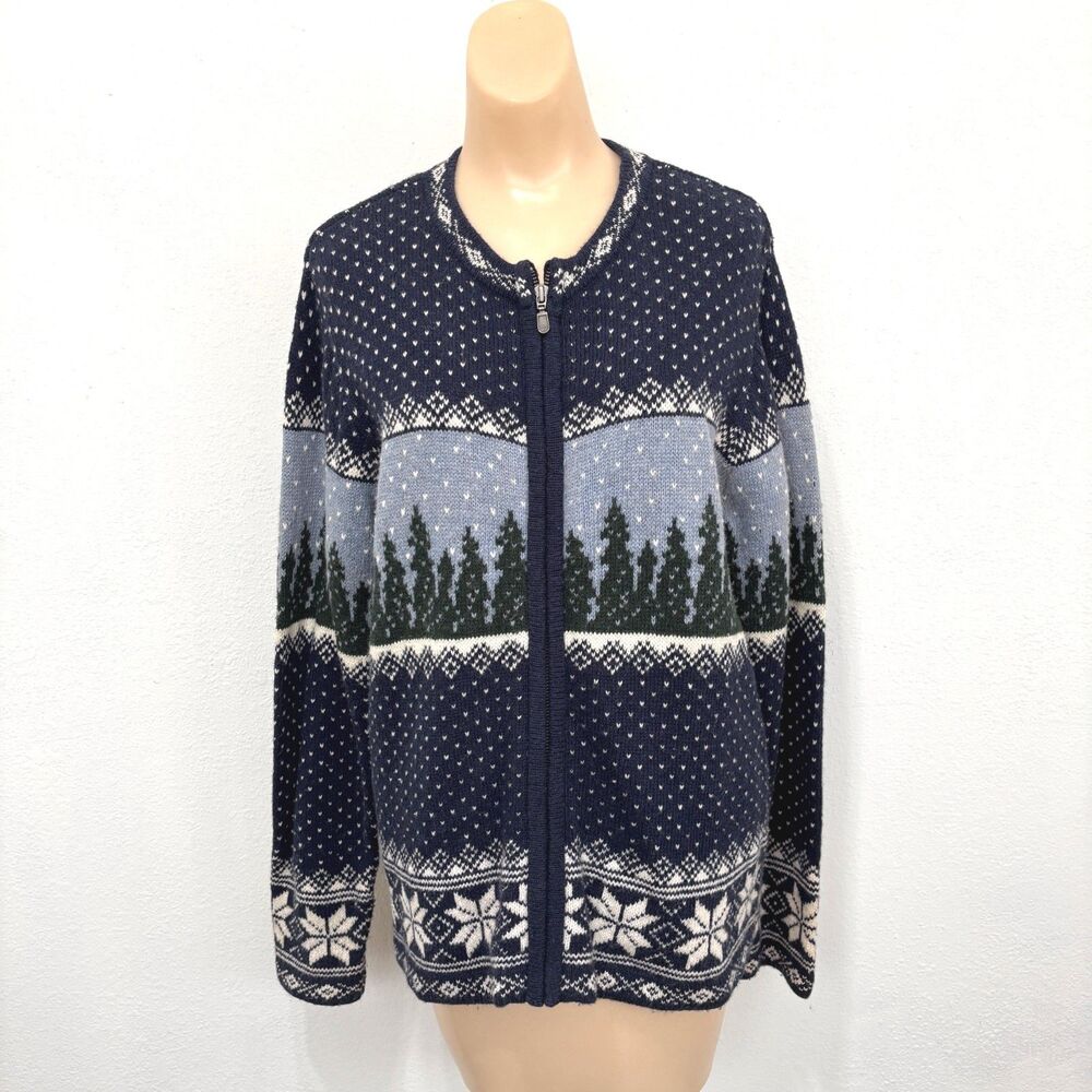 Womens Vintage Fair Isle Cardigan Sweater Medium Nordic Folk Cabin Cozy Holiday